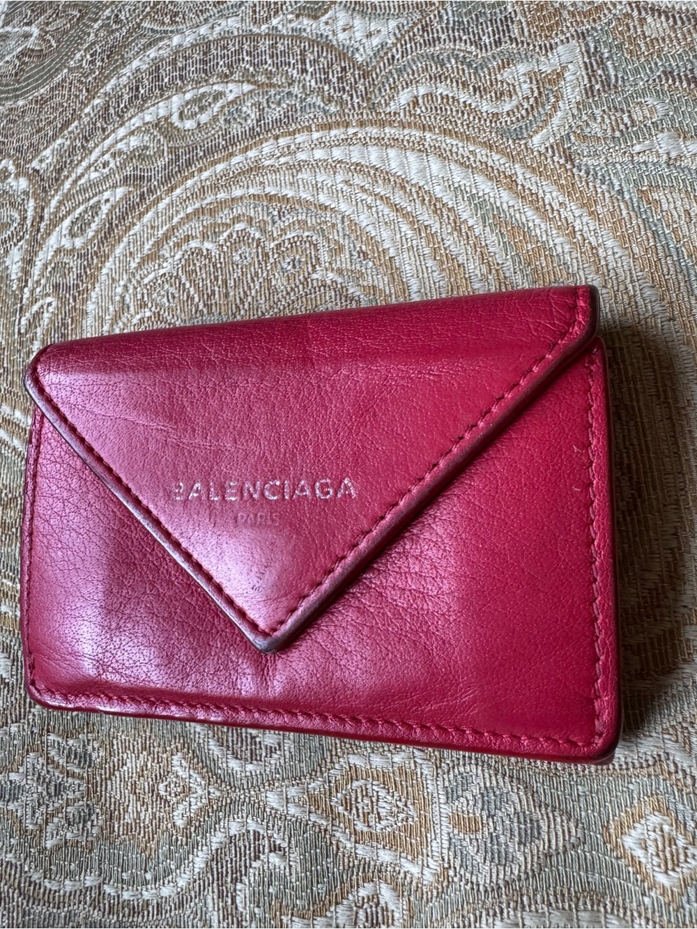 Balenciaga Red Leather Envelope Mini Card Case